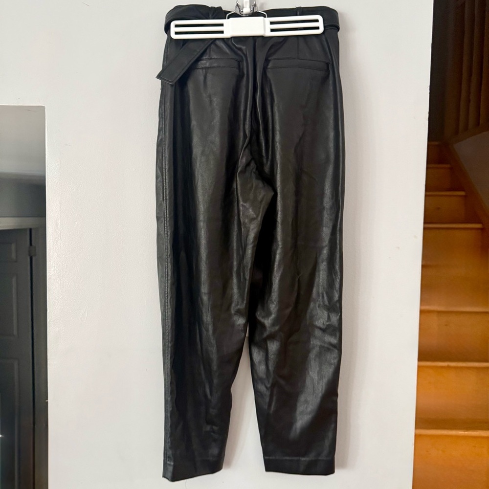 Babaton Aritzia Office Siren Black Vegan Leather Pleated Barrel Pants - Picture 3 of 8